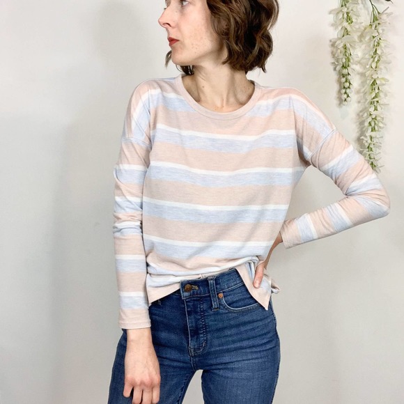 LOFT LOU & GREY long sleeve striped top soft girl baby pink blue - Picture 6 of 10